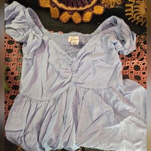Blue/Purple Puff Sleeve Ruffled Blouse Size Small
